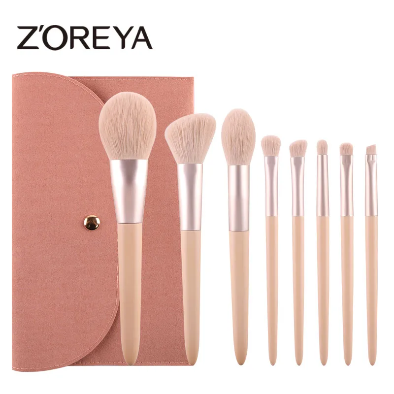 Zoreya 8pcs Makeup Brushes Set Mini Travel Makeup Brushes Tool Set Make Up Brush Summer Blendidng Cosmetics Tool