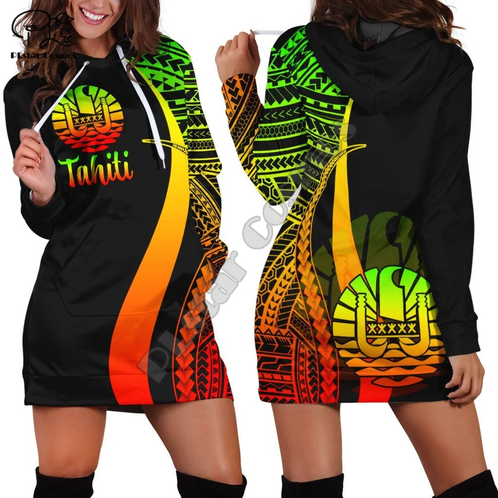 Französisch Polynesien Tahiti Land Tribal Kultur Retro Harajuku 3DPrint Frau Langarm Sweatshirt Pullover Lustige Hoody Kleid A1