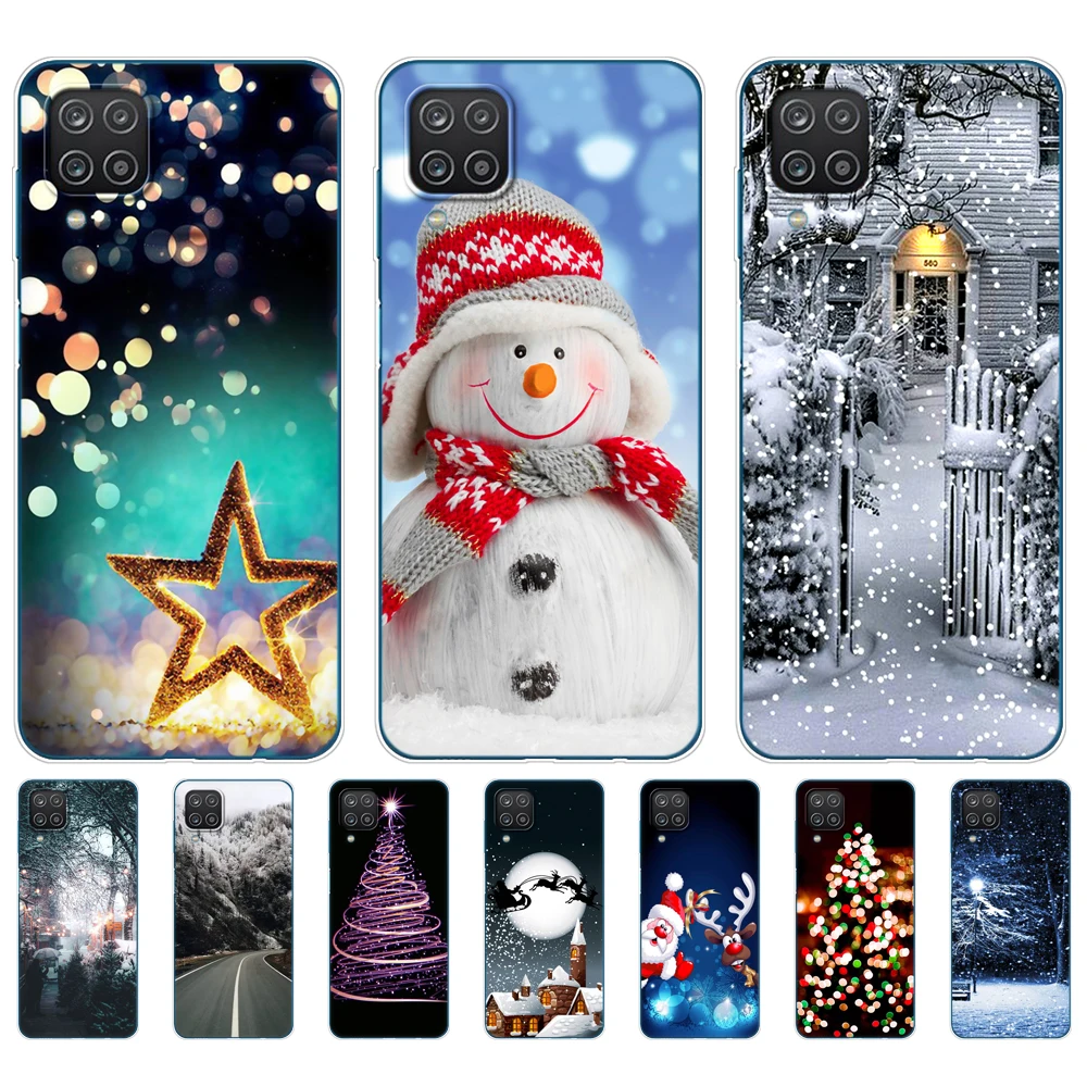 For Samsung A12 Case 6.5inch Back Phone Cover For Samsung Galaxy A12 SM-A125F a125 Bumper winter christmas snow tree new year