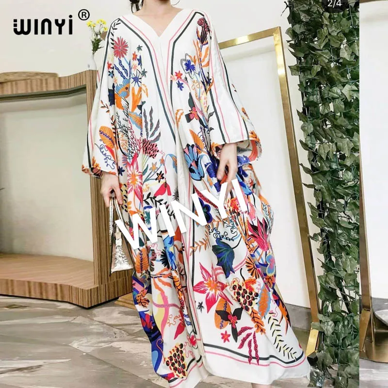 2021 Summer Women Letter Print Sexy V-Neck Thigh African Maxi Dress Long Sleeve  Elegant Boho Beach Dress Casual Long Dresses