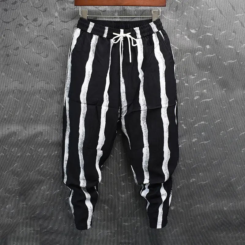 Fashion Spring Hip hop Striped Pants Men Loose Joggers Streetwear Harem Pants Clothes Cuffed Ankle length Trousers