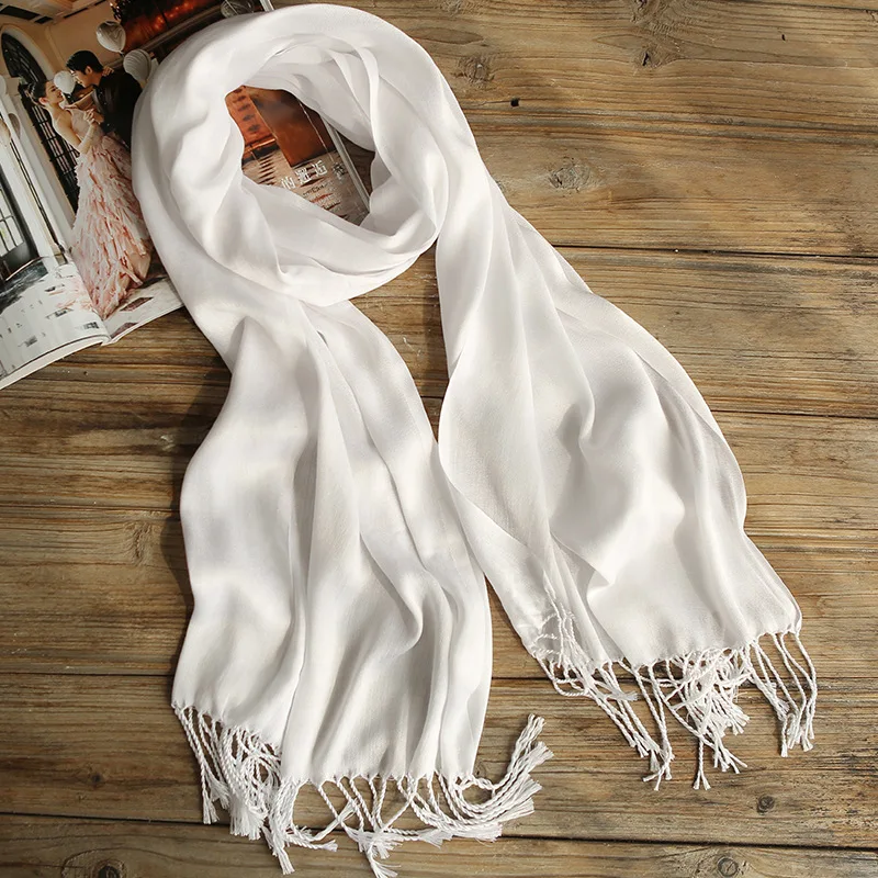 

Women Pure White Cotton Scarf Tassel Shawls Lady Kerchief Scarf Hijabs for DIY Dyeing Embroidery Painting 60*170cm