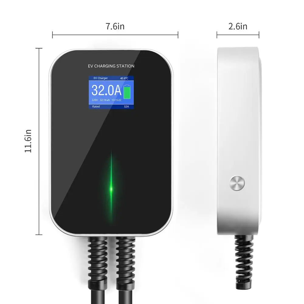 32A 7KW EVSE Wallbox EV Charger Electric Vehicle Charging Station Type 2 1 Phase 7M Cable IEC 62196-2 IP66 Waterproof