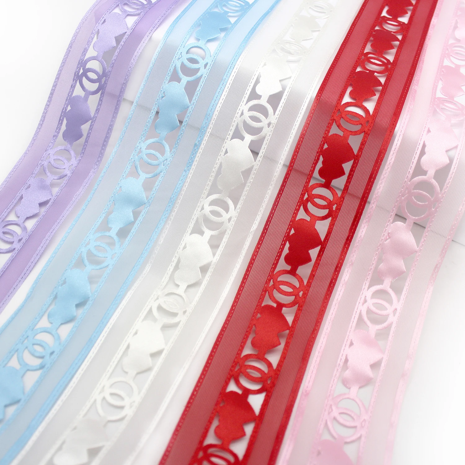 Organza Ribbon Lace Tapes Ultrasonic Embossing Hart Star Flower Ribbons For DIY Hair Bows Crafts Decor Accessoires 9mm 25mm 38mm