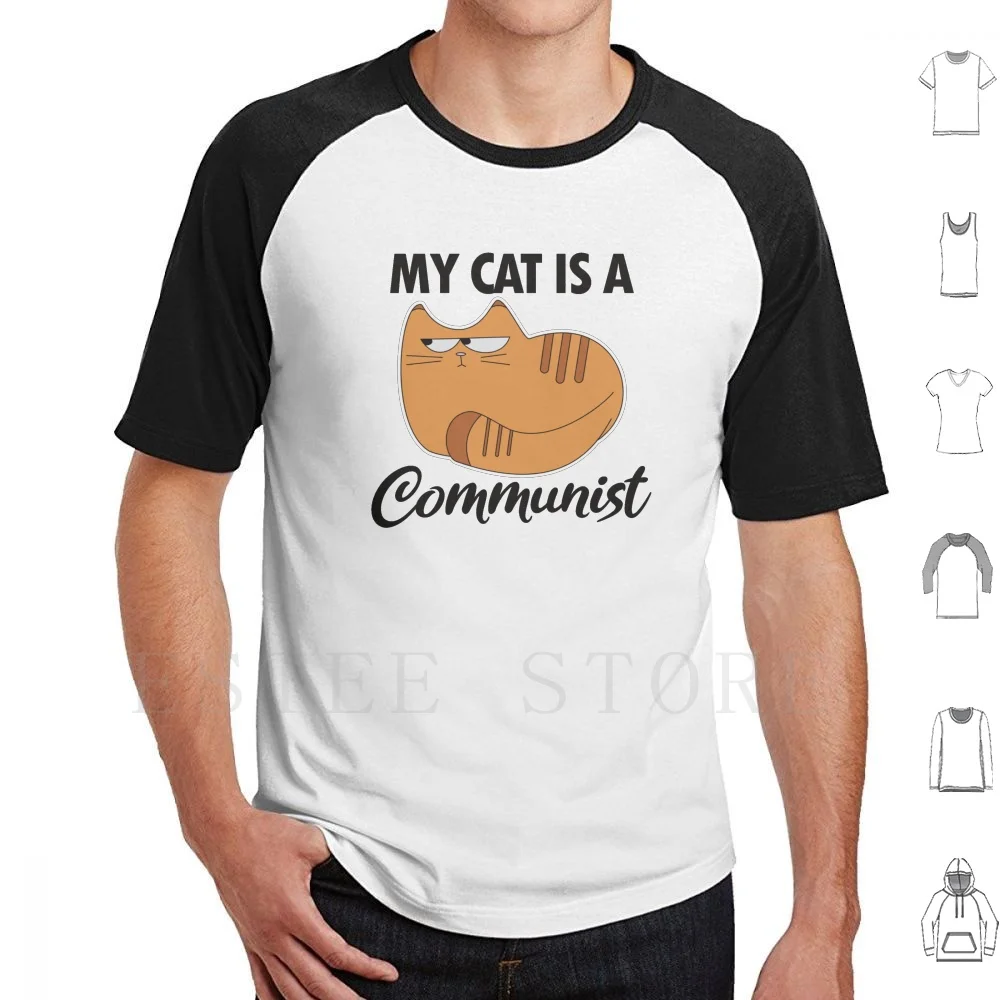 My Cat Is A Communist Funny Cat T Shirt Cotton Men DIY Print My Cat Is A Communist Communism Cat Suspicious Cat Orange