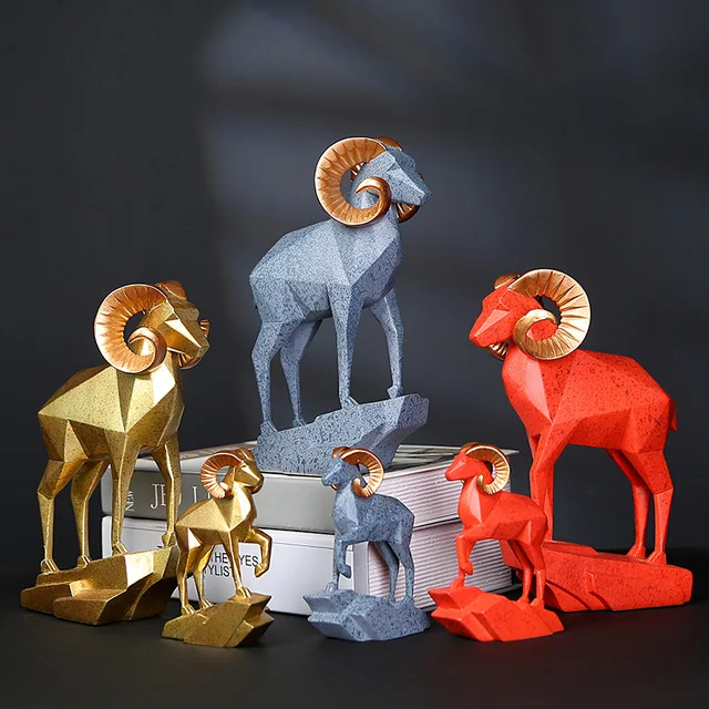 

Nordic Resin Geometric Sheep Ornaments Home Livingroom Desktop Figurines Crafts Feng shui Office Cafe Store Sculpture Decoration