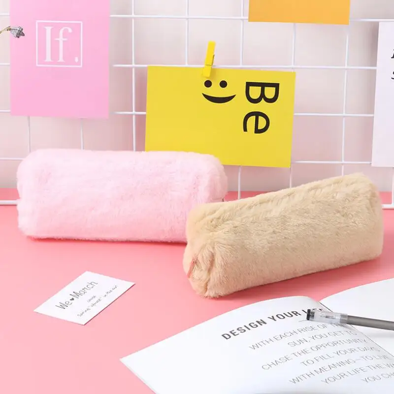 Pencil Box Cute Solid Color Plush Pencil Case for Student Pencil Bag Stationery Pencilcase Kawaii School Supplies LX9155