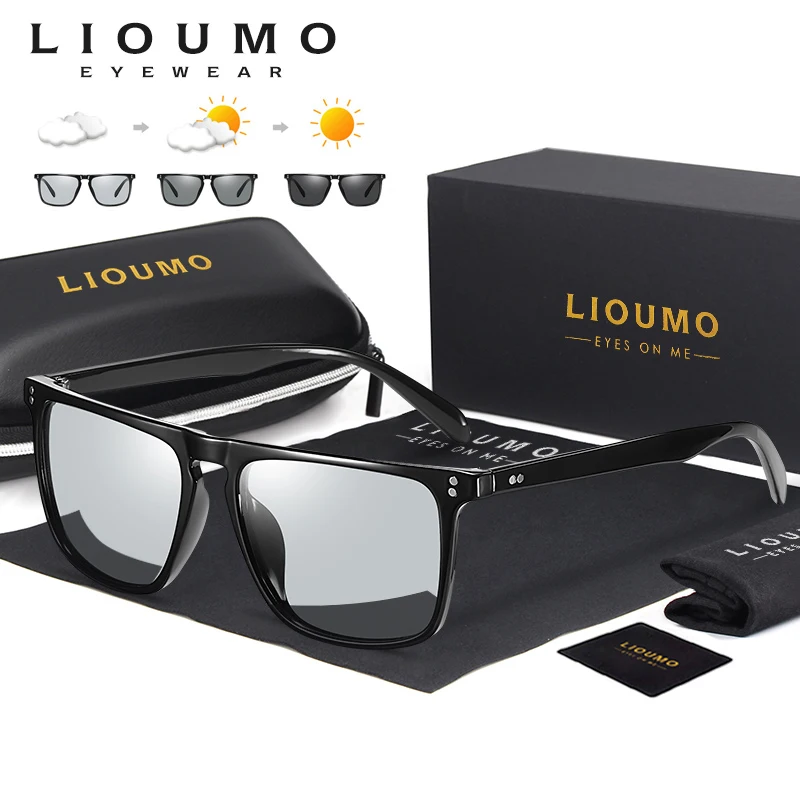 New Photochromic Sunglasses Men Polarized Driving Sun Glasses Square Rivet Frame Women Change Color Eyewear UV400 Protection