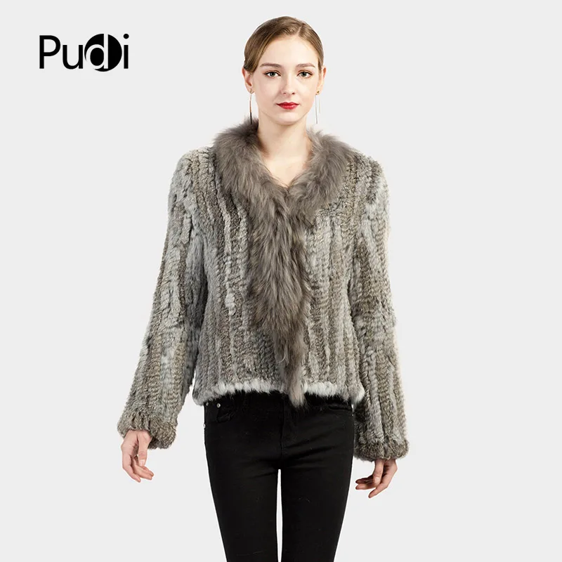 

Pudi CT7008 Genuine Knitted Women Rabbit Raccoon Fur Coat Jacket Trench Outwear Parka Russia Winter Warm Coats