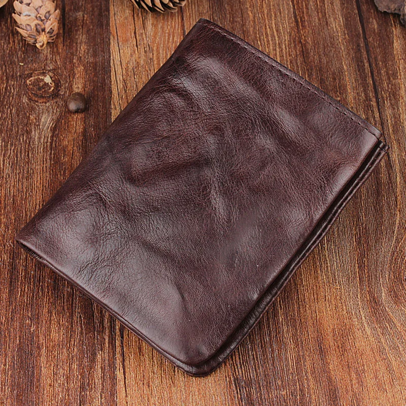 

Vintage fold leather wallet, first layer cowhide simple wallet, youth trend light wallet