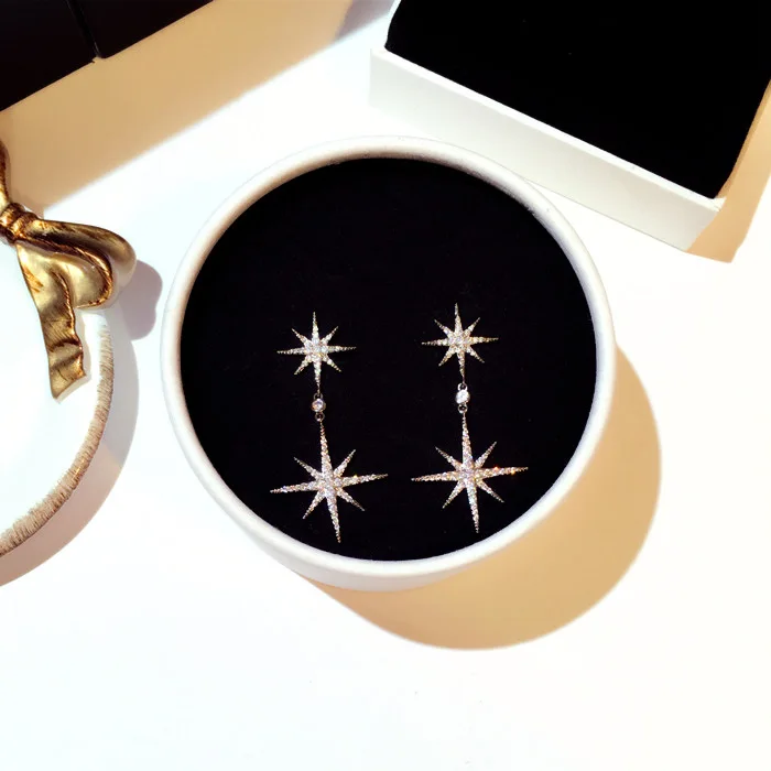 New Korean Fashion Silver Color Stars Drop Earring Exquisite Women Jewelry Super Flashing Rhinestones Snowflake Earrings