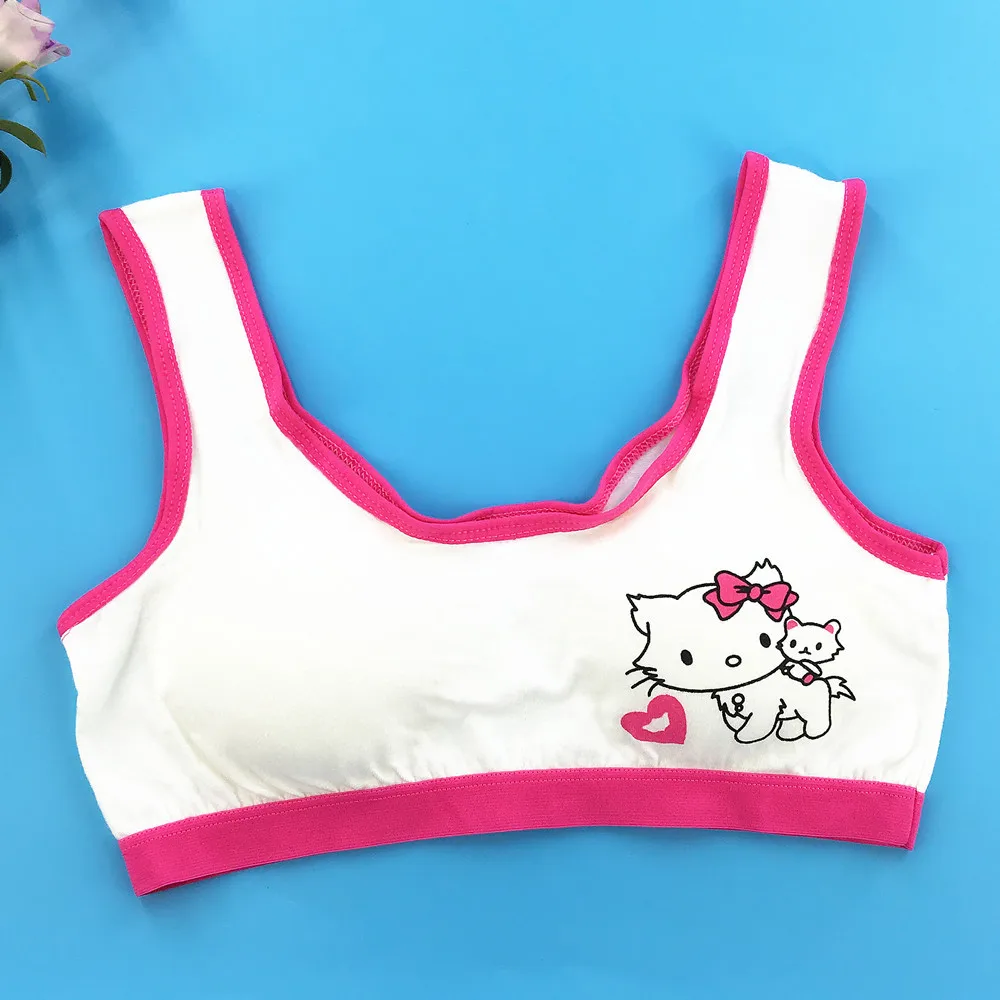 Girls Sports Vest Style Wireless Bra Card Cute Cartoon Cat Student Girl Developmental Bra Underwear 8-16 Years Old Training Bra