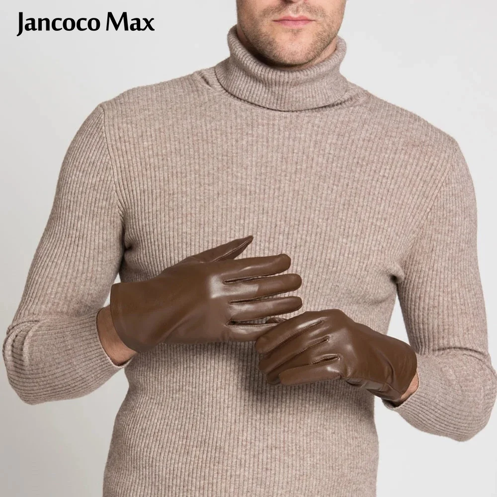 Jancoco Max Black & Brown New Genuine Sheepskin Leather Gloves Winter Warm New Brand Driving Mittens For Men's S2058