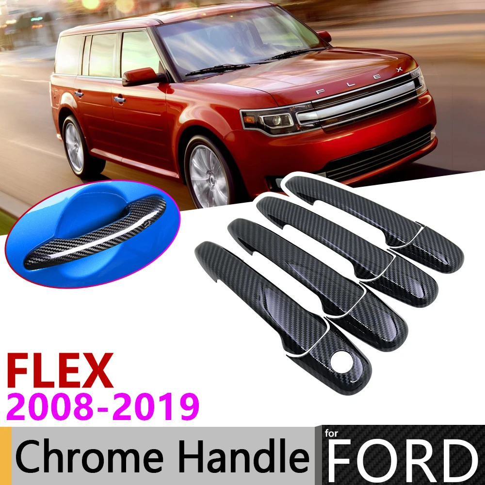 Black Carbon Fiber Door Handle Cover for Ford FLEX 2008~2019 2014 2015 2016 2017 2018 Car Accessories Stickers Trim Set Chrome