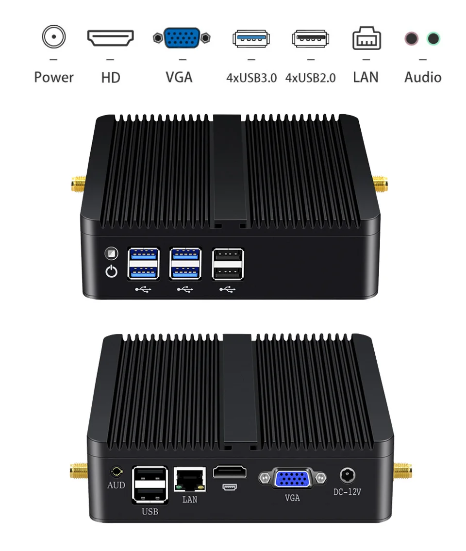 Intel Core I7-4500U I5-4200U Fanless Mini PC with 4xUSB3.0 4xUSB2.0 1xHDMI 1xVGA Support Linux Ubuntu Computer Win10Pro Ready