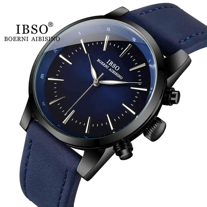 IBSO Men Business Quartz Wristwatch Watches New Leather Strap Top Quality Sun Pattern Male Watch Luxury Clock Japanese Movement