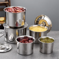 Stainless Steel Seasoning Jars for Spices Lard Tank with Lid Stew Pots Kitchen Sugar Bowl Grains Storage Box Container Organizer