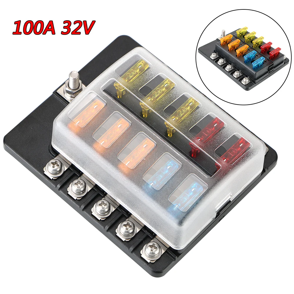 Circuit insurance 8 Ways 10 Ways Blade Fuse Block M5 Stud With LED Indicator Light Fuse Box Holder For Auto Car Marine 32V 100A