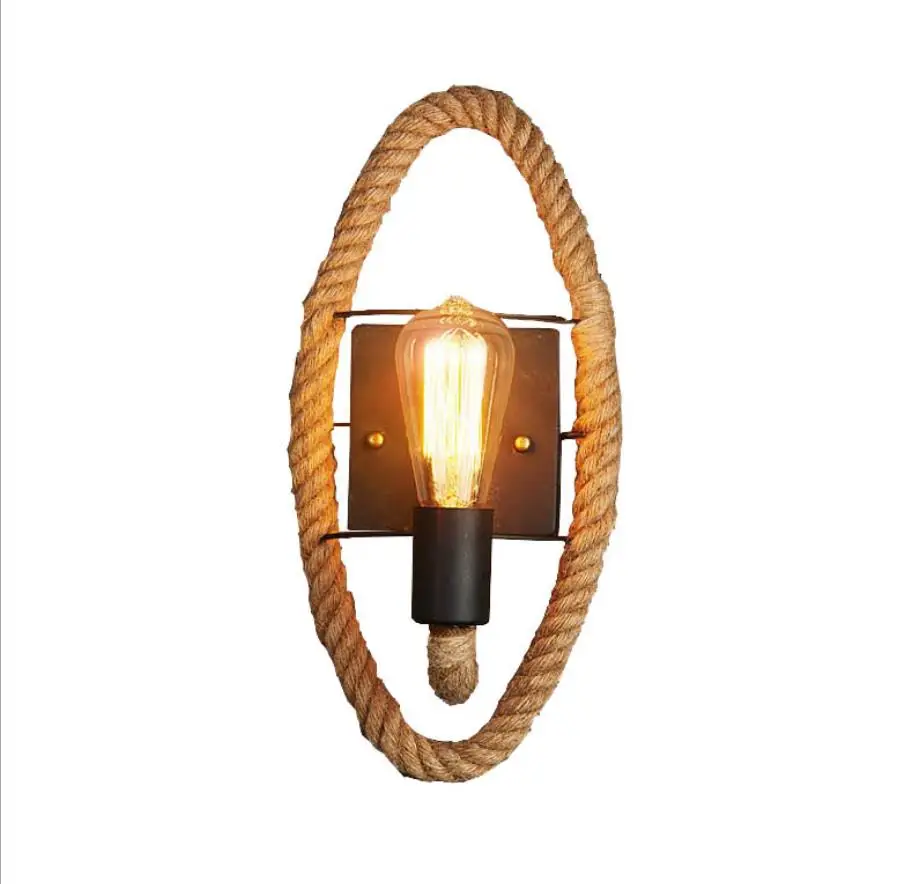 American Retro Round Rope Hemp Rope Edison Bulb Wall Light Aisle Balcony Stairs Bar Coffee Shop Iron Wall Lamp