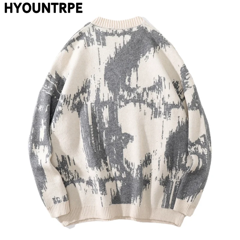 Hip-hopowe wyszywane litery dzianinowy typu oversize sweter męski nowy Casual O-neck z długim rękawem sweter Streetwear Unisex luźne swetry