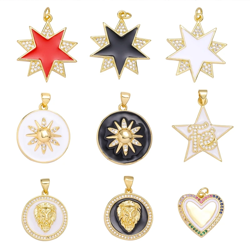 Juya diy artesanato acessórios suprimentos feitos à mão luxo esmalte estrela leão coração encantos para moda pingente jóias fazendo