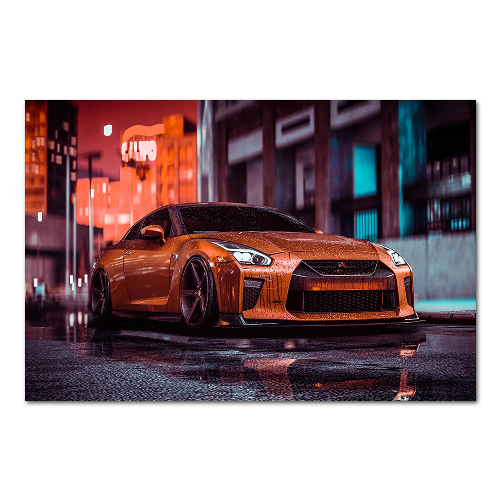 Nissan GTR Sports Car Poster Canvas Cloth Fabric Print Painting for Home Decor Wall Art Picture