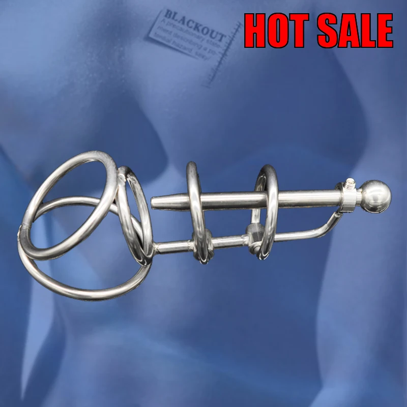 

BLACKOUT New Stainless Steel Male Metal Chastity Device with Urethra Catheter Plug Cock Cage Penis Belt Sex Toy BDSM A079