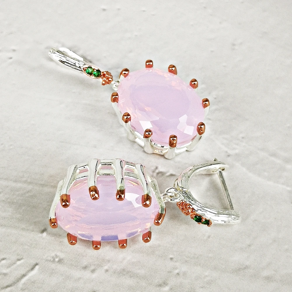 DreamCarnival1989 Big Opal Earrings for Women Rose Gold Silver Plated Bridal Party Baroque Dangle Pink Jewelry Wholesale WE4108