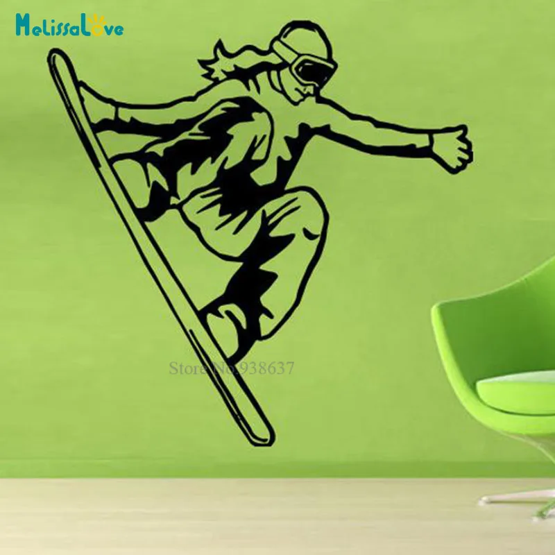 Girl On Snowboard Sport Wall Sticker Decal Teen Kids Room Home Decor Removable Vinyl Poster Waterproof BD250