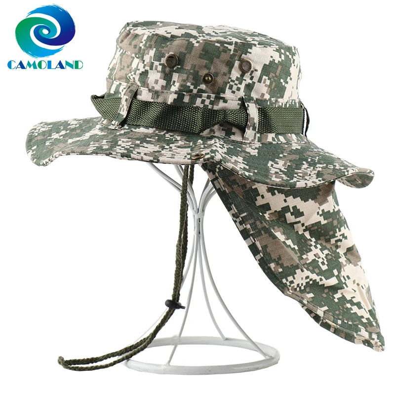 CAMLOAND Mens Buck Hat With Neck Flap Summer UPF 50+ Sun Hat For Women Camouflage Hiking Caps Outdoor Breathable Fishing Hats