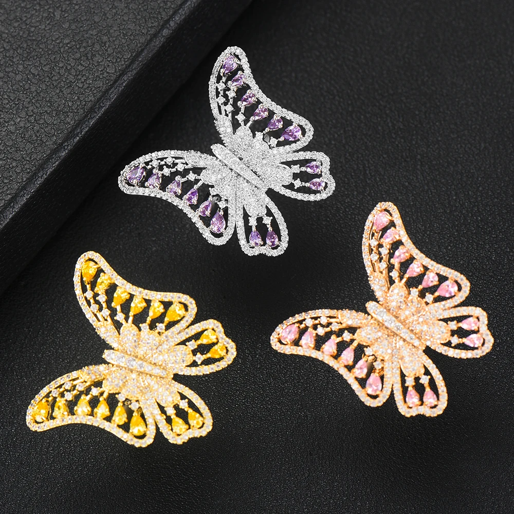 

KellyBola Luxury Noble Shiny New Big Butterfly Rings with Zirconia Women Wedding Engagement Party Jewelry High Quality