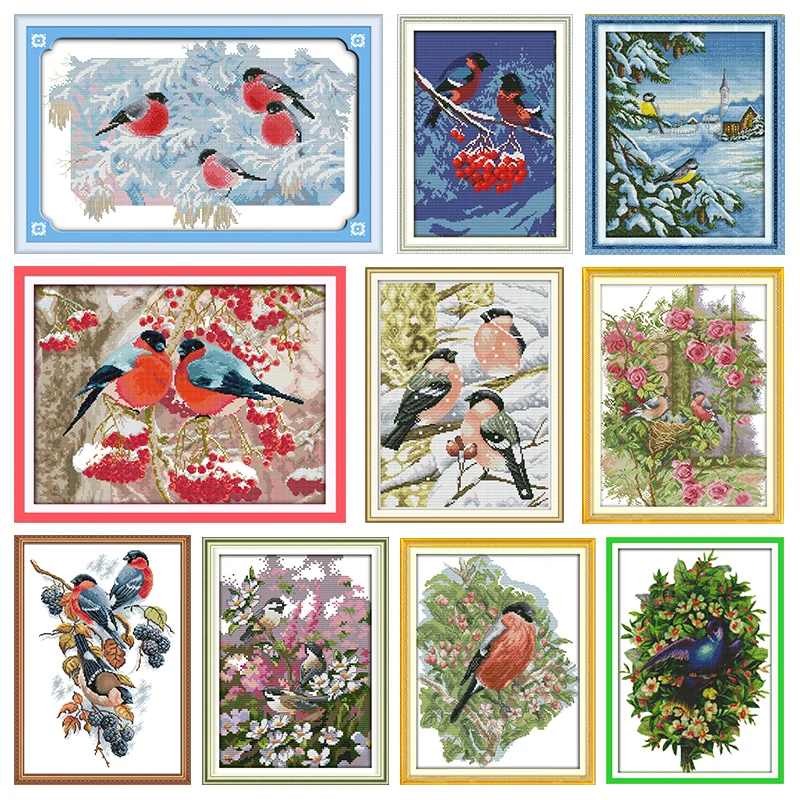 Snow Migrant Bird Cross Stitch Embroidery Kits Decor Needlework Stamped Thread Gift DMC 11CT 14CT Print Counted Fabric Craft Set