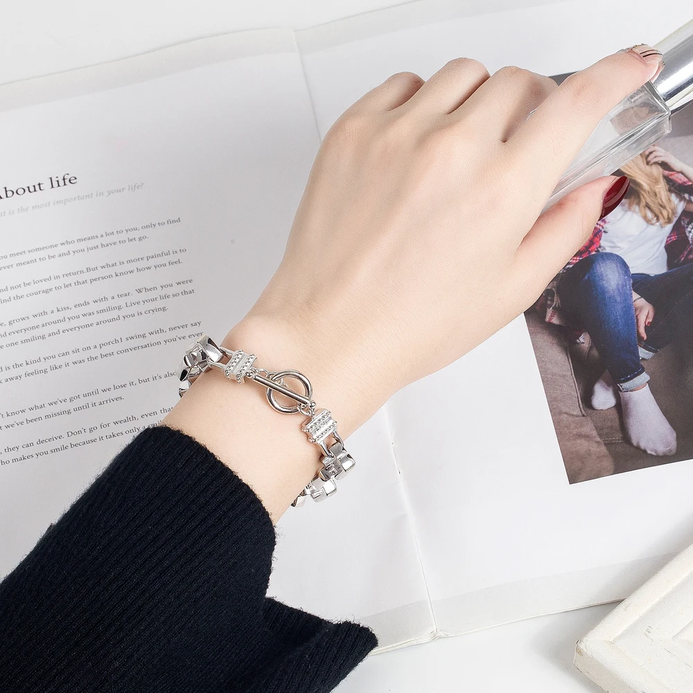 

925 Sterling Silver Lock Buckle Chain Bracelet for Men And Women Simple Fashion Charm High-Quality Hand Jewelry