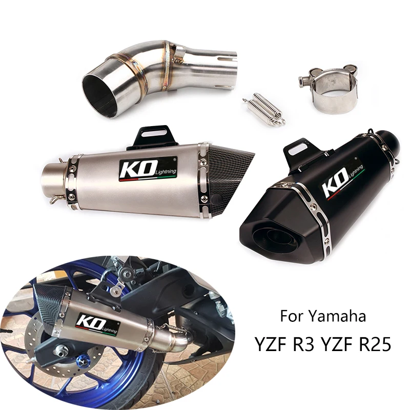 

For Yamaha R3 R25 YZF R3 Exhaust Pipe Motorcycle Mid Link Tube Slip On 51mm Muffler Tips Removable DB Killer Escape Steel