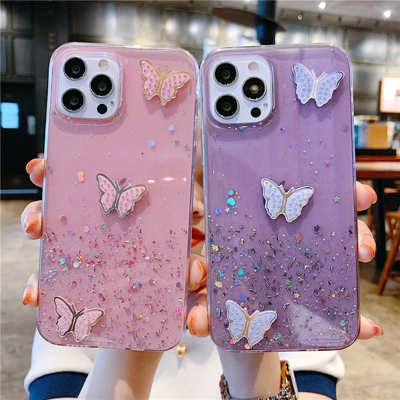 Glitter Star Diamond Butterfly Clear Soft Case For Samsung Galaxy A51 A71 A41 A31 A21S A11 A10 A20E A30S A40 A50 A70 M21 Cover