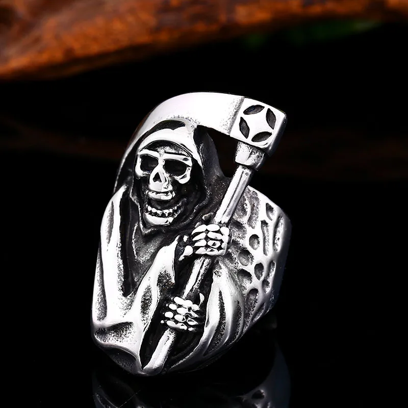 Beier 2022 New Designs 316L Stainless Classic Hell Skull Grim Reaper Men\'s Ring Punk Party High Quality Jewellery LLBR8-143R