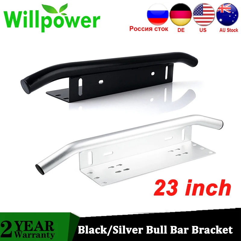 Willpower Black Silver Aluminum Bull Bar Front Bumper License Plate Mount Bracket Kit Work Lamp for Truck Car Offroad 4x4 4WD