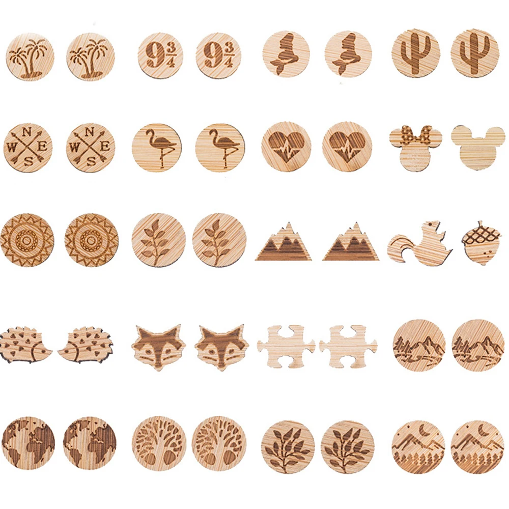 8Seasons Brown Wood Round Ear Post Stud Earrings Stainless Steel Arrowhead Animal For Women Jewelry Gifts 1 Pair