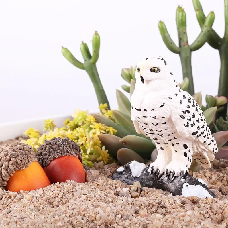 Oenux Lifelike Snowy Owl Bird Figurines Model PVC Bird Animals Action Figures Collection Toys For Kids Birthday Gift