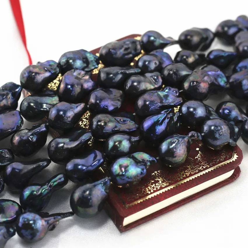Natural Genuine 15x20mm Black Irregular Black Baroque Cultured Pearl Loose Beads For Necklace