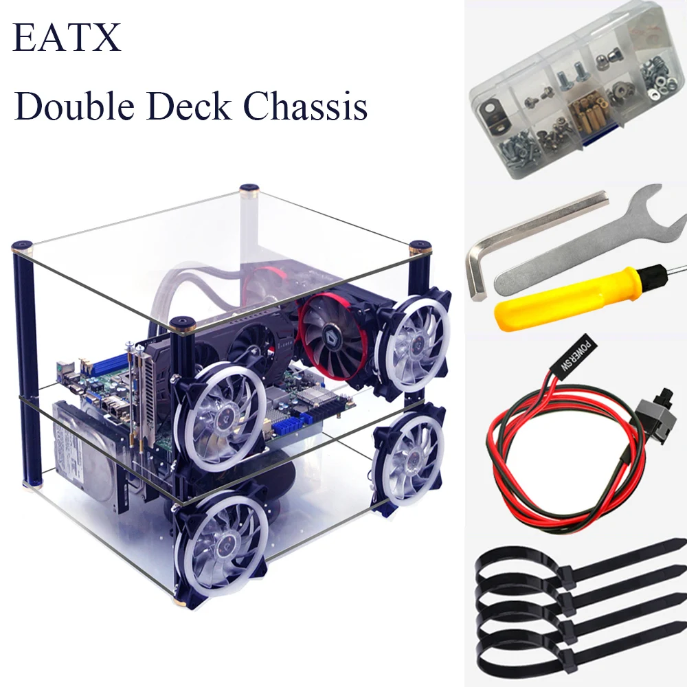 

Acrylic Double Deck Chassis Open Case Two Layers ITX MATX ATX Desktop Case EATX Chassis Support Motherboard With Two CPU