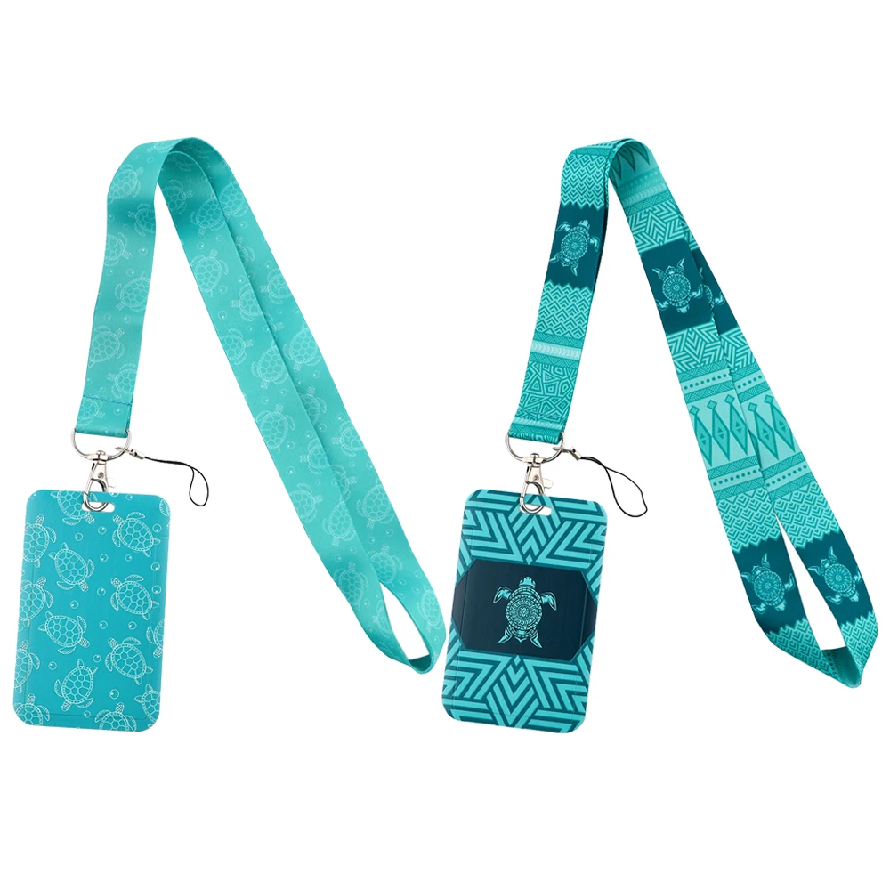 ER1426 Sea Turtle Painting Art Lanyard Credit Card ID Holder Badge Student Women Travel Bank Bus Business Card Cover Badge
