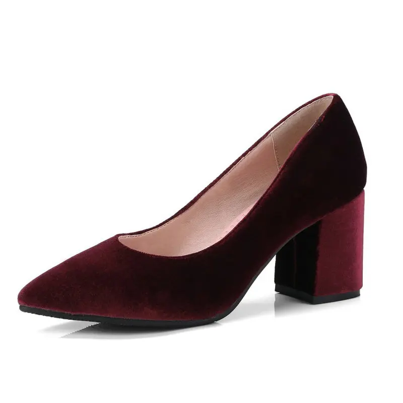 Sianie Tianie velour velvet classic office woman pumps shoes green burgundy black stilettos block high heels women shoes size 43