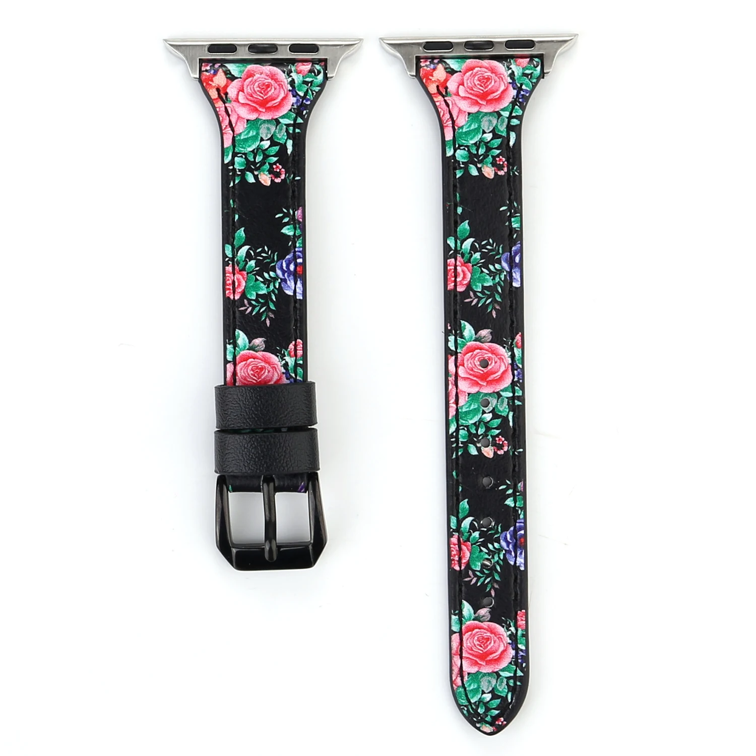 Floral Black White Thin Leather Compatible with Apple Watch Band 38mm 40mm Womens for iWatch SE Wristband Flower Printed Replace