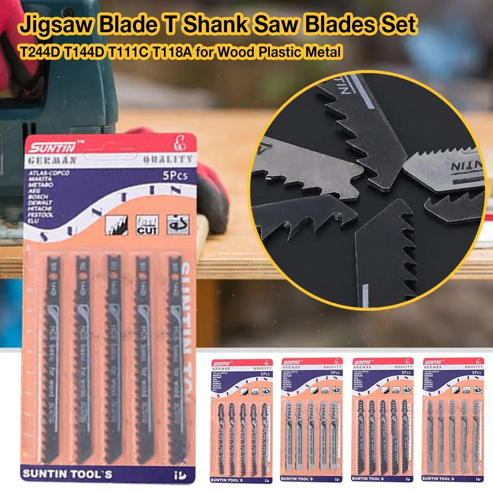 5PCS/set Jigsaw Blade T Shank Saw Blades Set For Cutting Wood Plastic Metal 5 Different Sizes