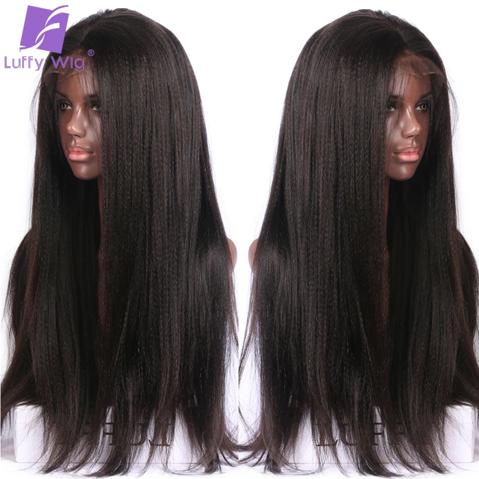 

Hd Transparent 13x6 Yaki Straight Lace Front Wigs Pre Plucked Brazilian Remy Yaki Human Hair Wigs Bleached Knots for Women LUFFY