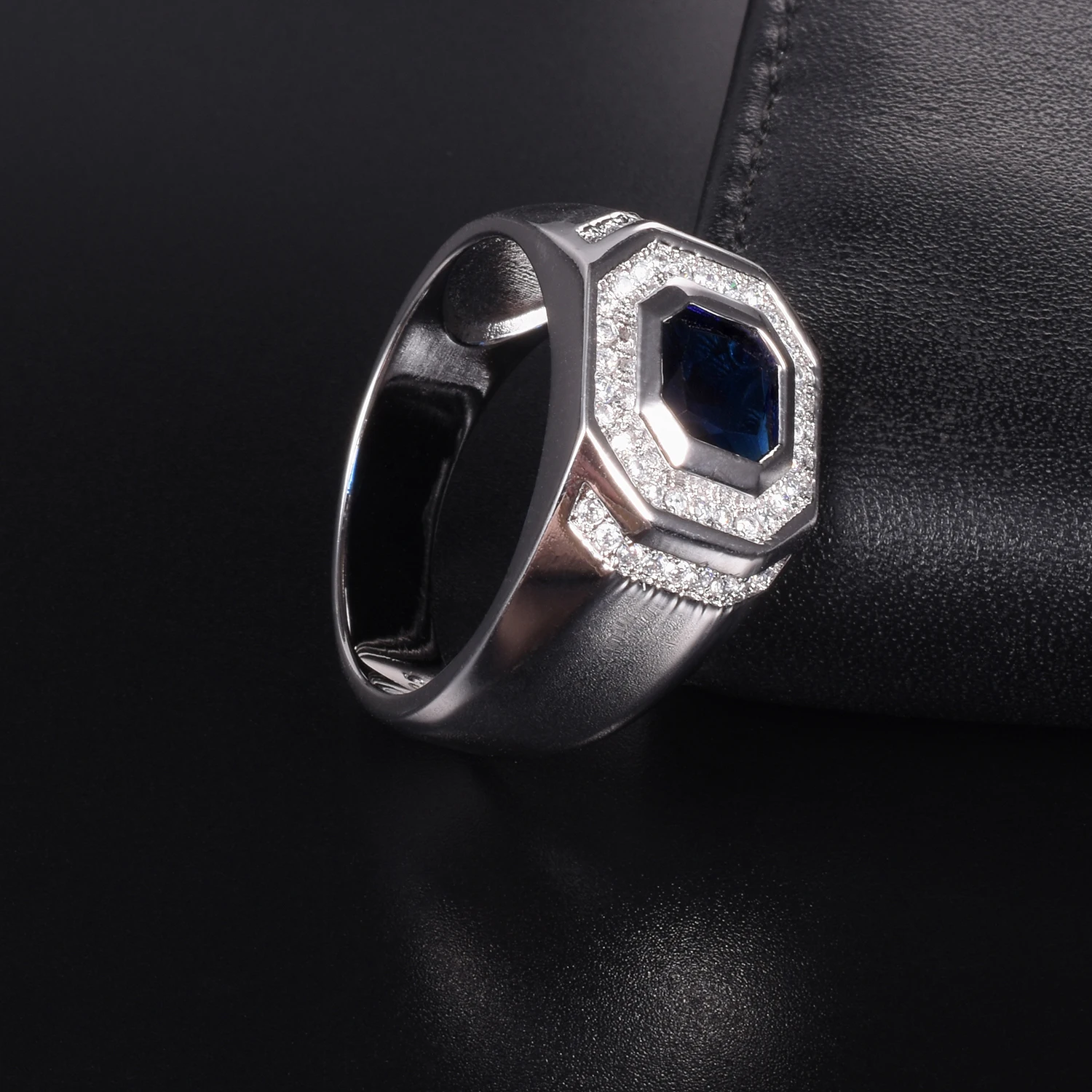 Men\'s Luxury 925 Sterling Silver Blue Sapphire Rings Engagement Wedding Band ring jewelry boys