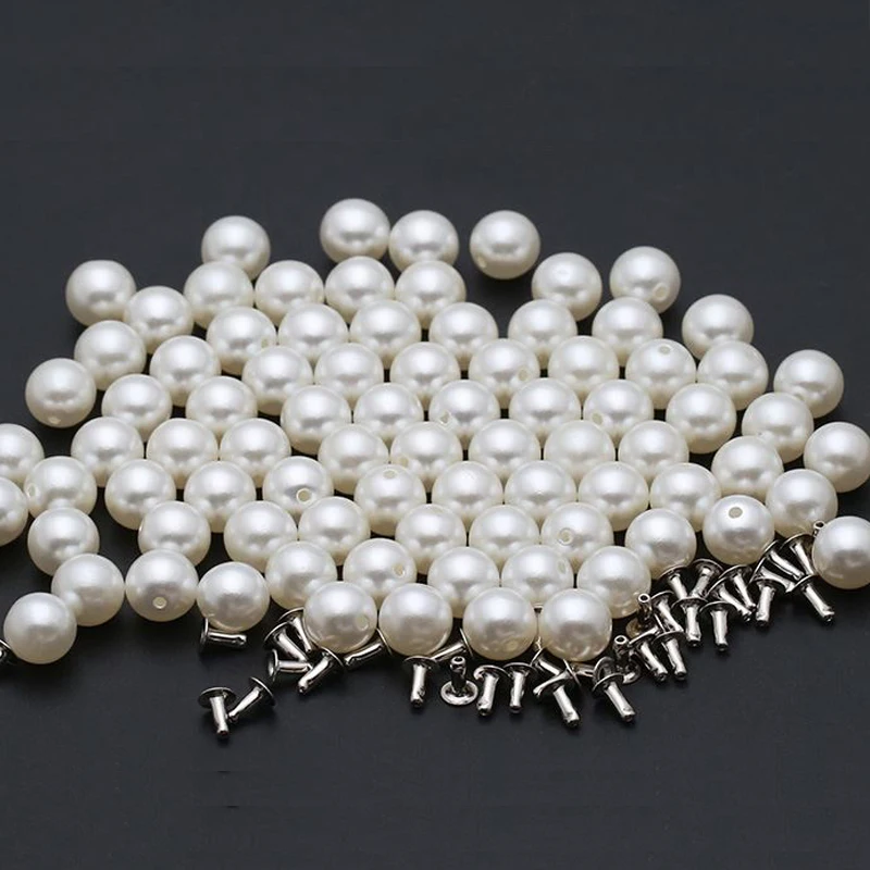 50Pcs Pearl White 6-20mm Pearl Rivets Button/ Head Acryl Rivet For Wedding Dresses Pants Hat Bag Shoes Crafts Decoration