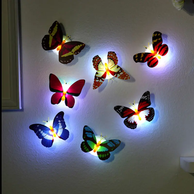 8pieces/set 3D Stereoscopic Refrigerator Stickers LED Glow Light Colorful Butterfly Room, Living Room, Decoration Fashion E0632