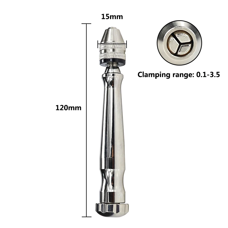CMCP 1pc Mini Micro Aluminum Hand Drill Hand Manual Drill Chuck For 0.3-3.9mm Twsit Drill Bit Hand Twist Drill